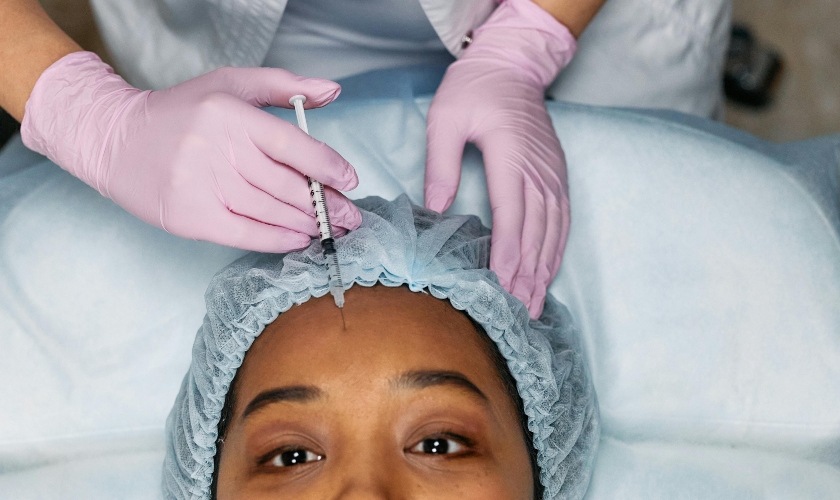 Woman getting botox in forehead
