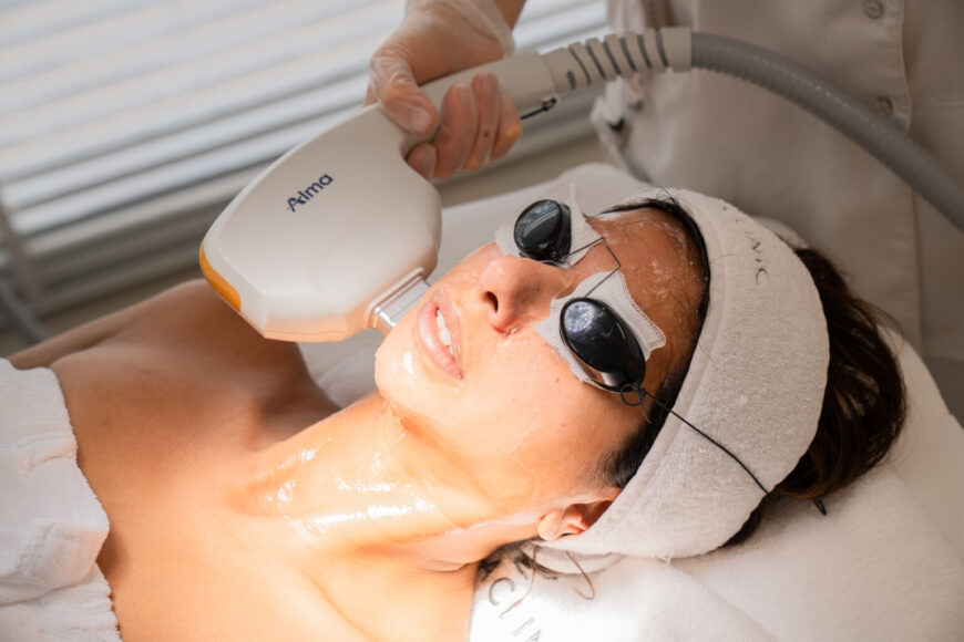 A woman getting one of the treatments for improving skin texture and refining pores